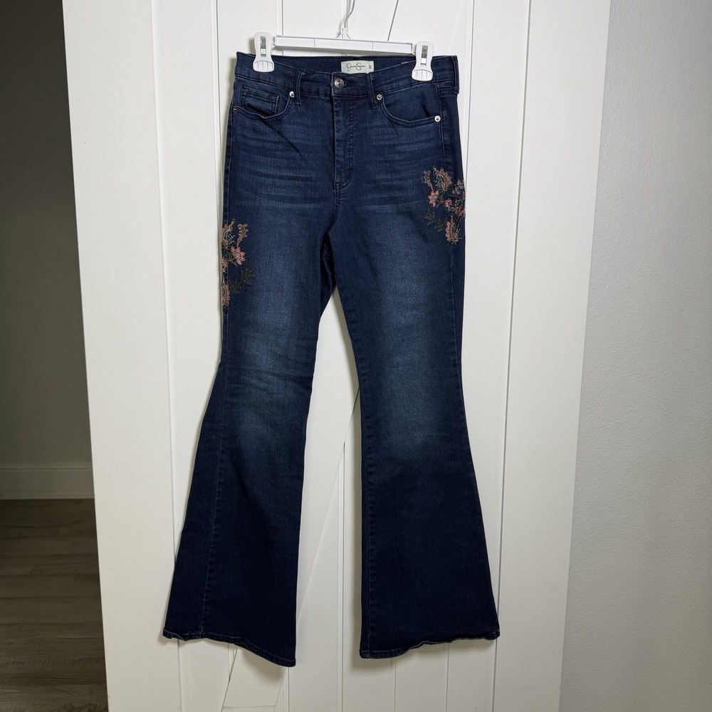 Jessica Simpson Floral Embroidered Flare Jeans Women's Size 29 Bohemian Festival
